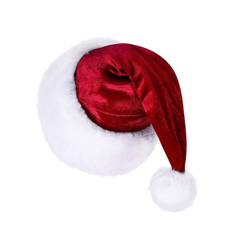 Burgundy Santa Hat Velvet Christmas Cap – Soft Thick Festive Hat for Adults
