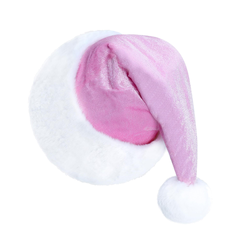 Pink Santa Hat Velvet Christmas Cap Thick Festive Adult Holiday Hat