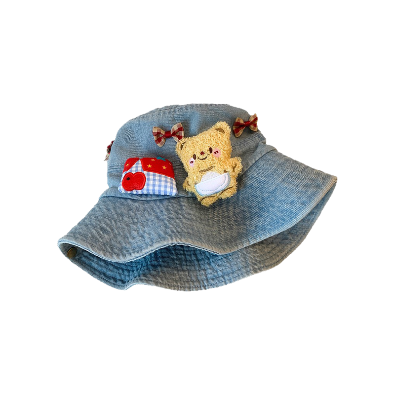 Cubs Bucket Hat | Cute Denim Bucket Hat with Bow for Women Summer Sun Protection
