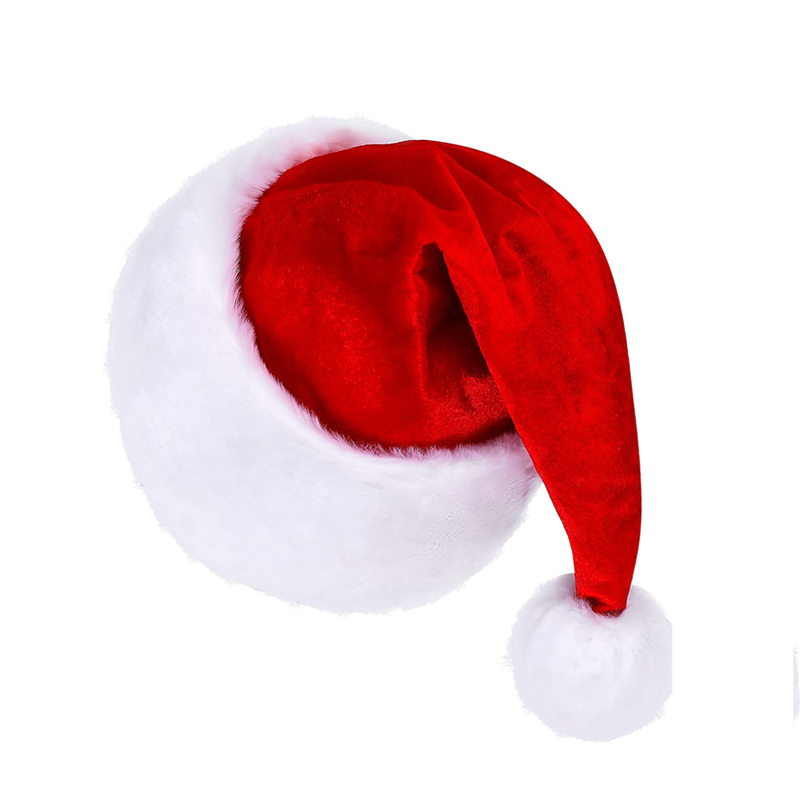 Red Santa Hat Velvet Christmas Cap for Adults with Plush Trim Holiday Party