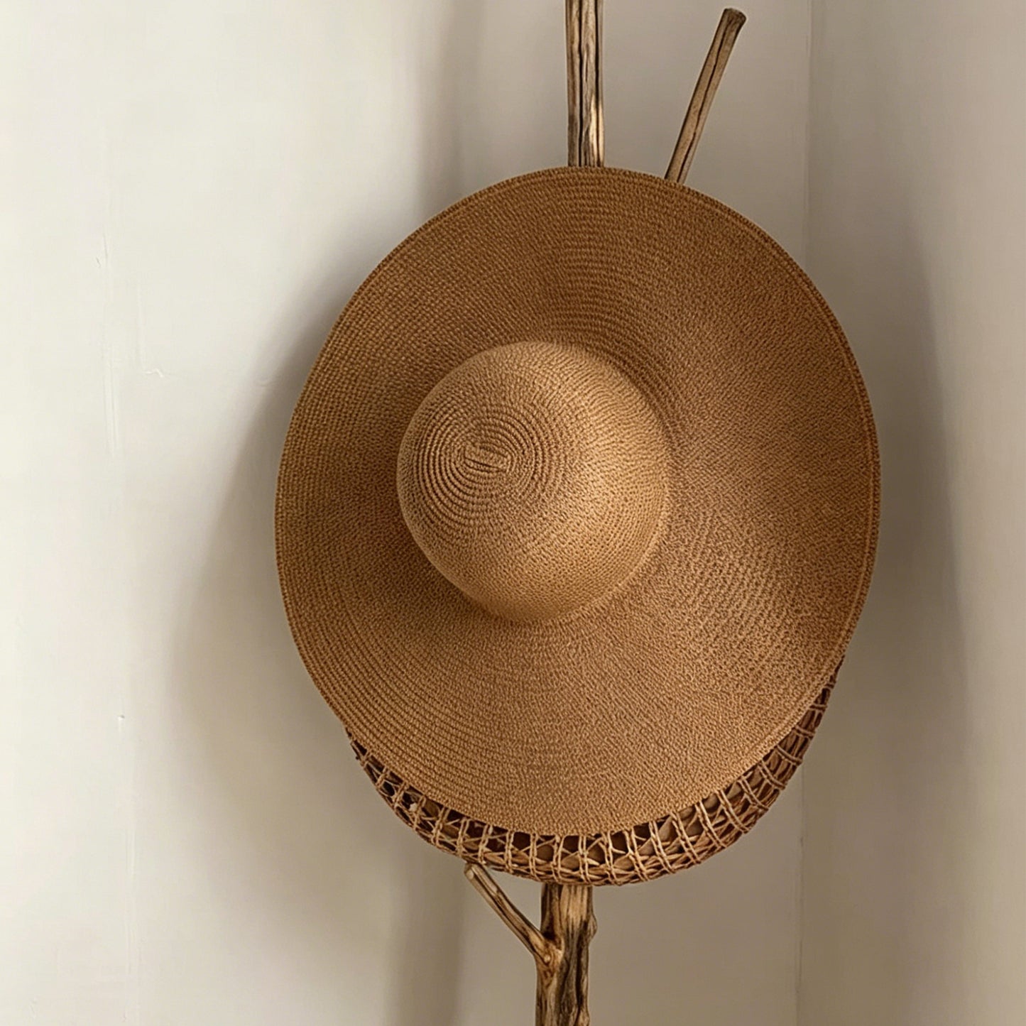Brown Straw Hat Wide Brim Foldable Beach Sun Hat Palm Leaf Vacation Style