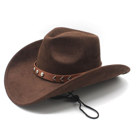 American Cowboy Hat Vintage Suede-Texture Western Wide Brim