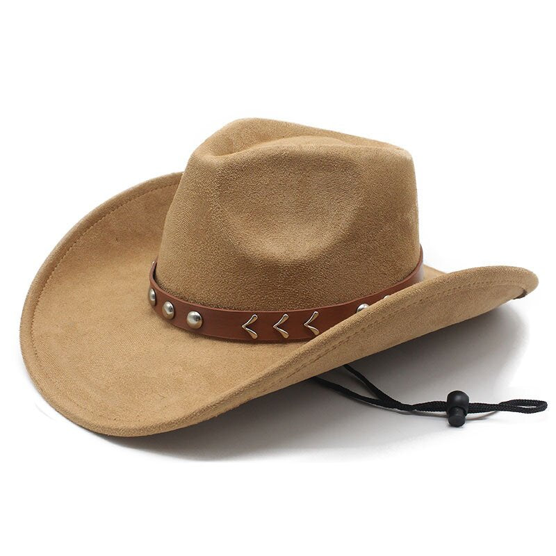 American Cowboy Hat Vintage Suede-Texture Western Wide Brim