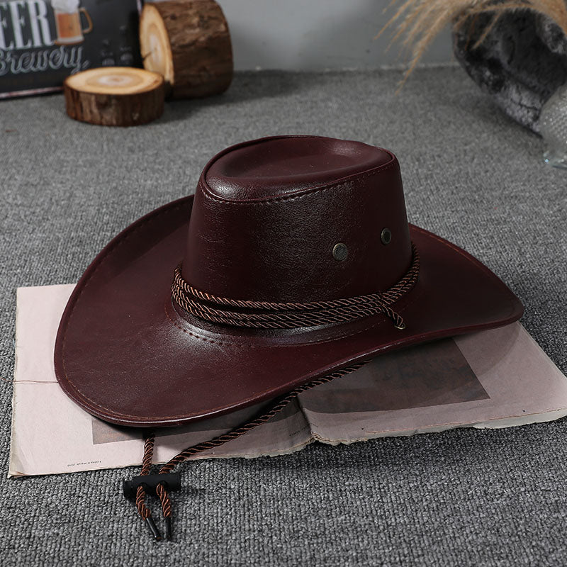 Black Leather Cowboy Hat – Wide Brim Western Sun Hat