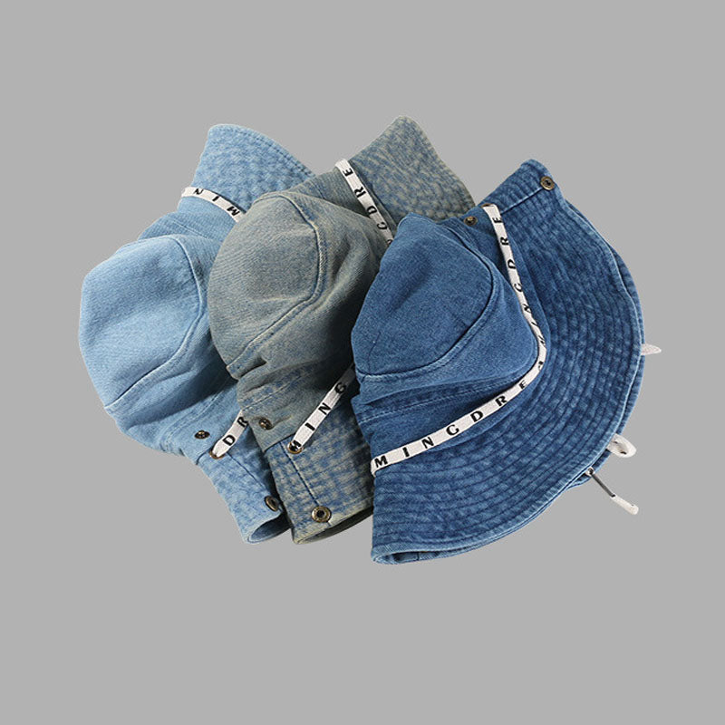 Bucket Hat with Strap | Retro Washed Large Brim Strap Bucket Hat for Women