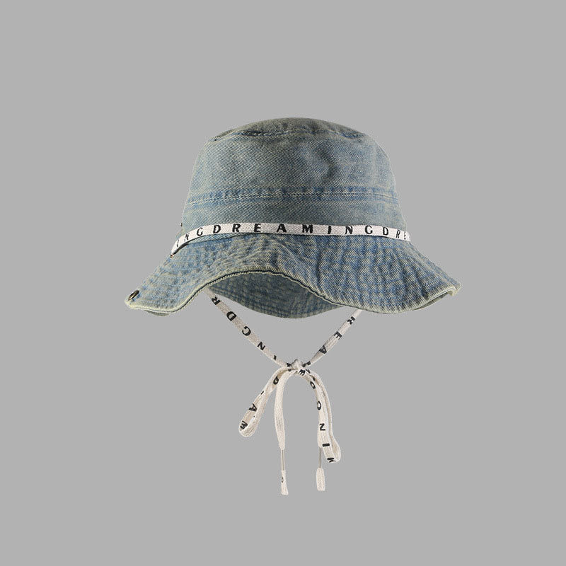Bucket Hat with Strap | Retro Washed Large Brim Strap Bucket Hat for Women
