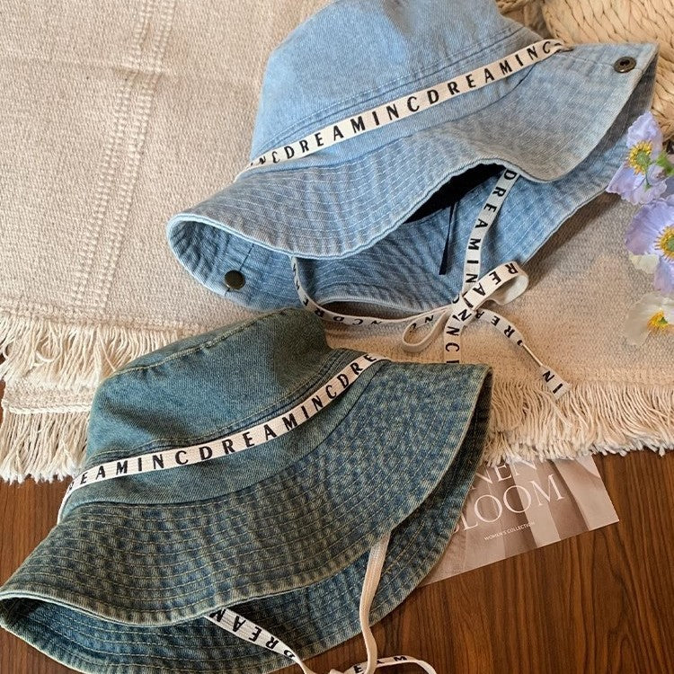 Bucket Hat with Strap | Retro Washed Large Brim Strap Bucket Hat for Women