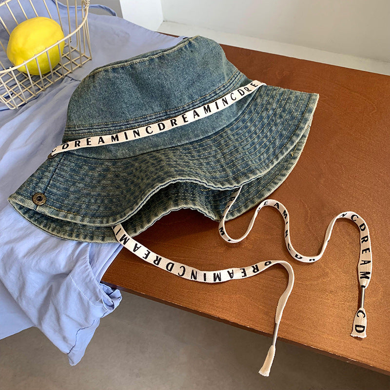 Bucket Hat with Strap | Retro Washed Large Brim Strap Bucket Hat for Women