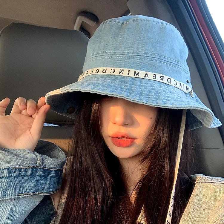 Bucket Hat with Strap | Retro Washed Large Brim Strap Bucket Hat for Women
