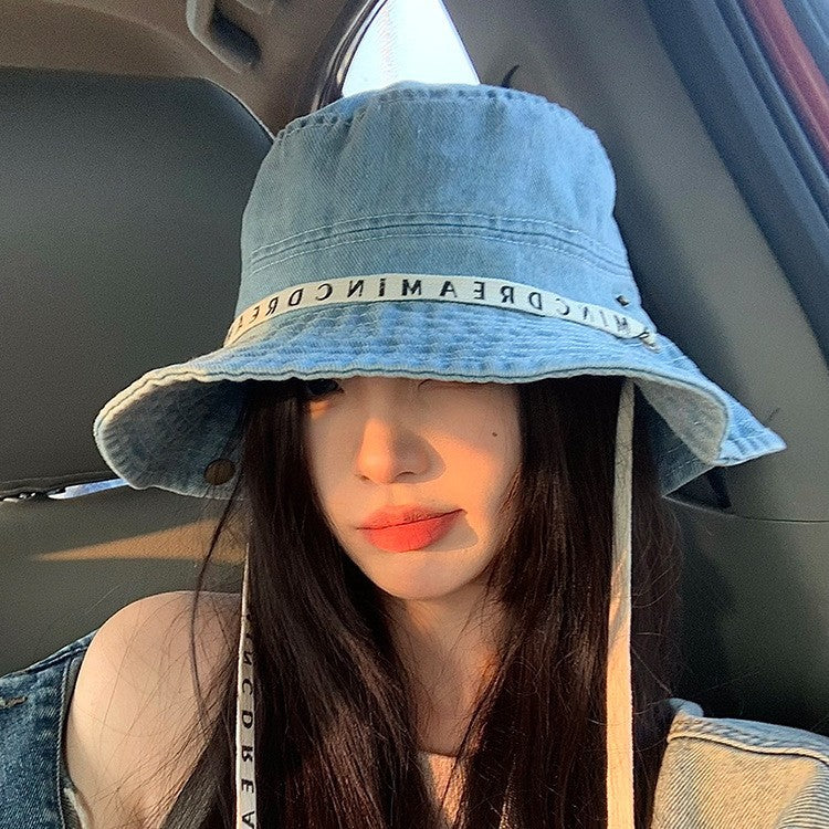 Bucket Hat with Strap | Retro Washed Large Brim Strap Bucket Hat for Women