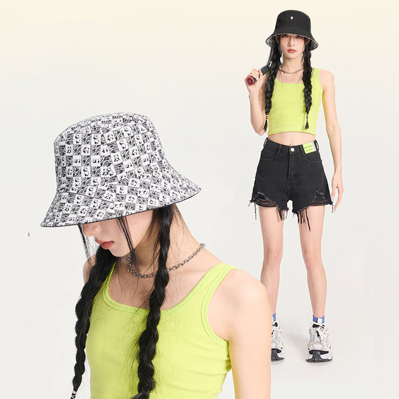 Cotton Bucket Hat | 100% Cotton Reversible Sun Hat with Panda Print for Men and Women