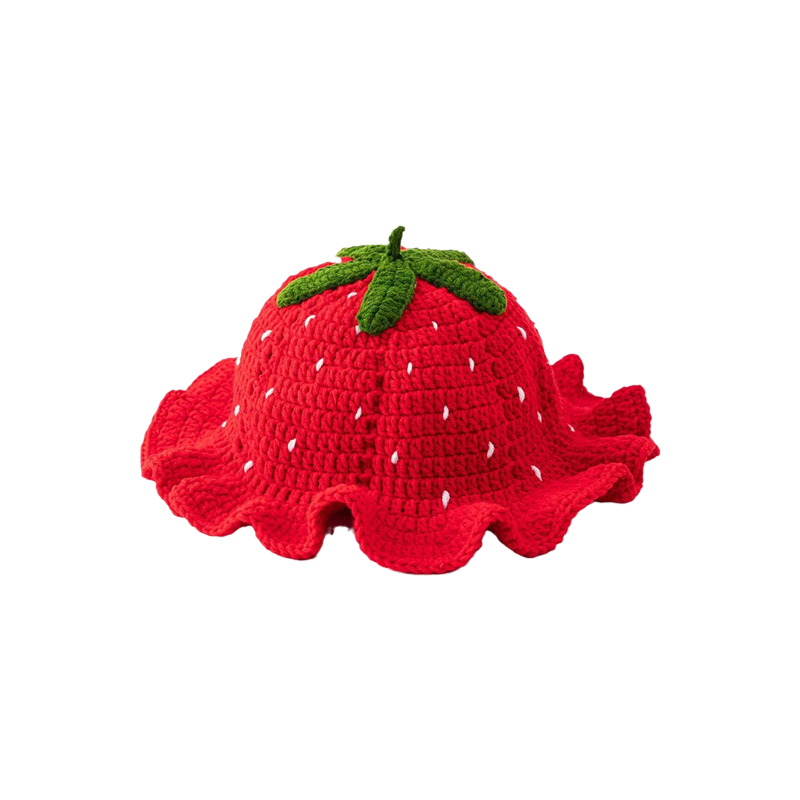 Crochet Strawberry Bucket Hat – Handmade Cute Summer Hat for Women & Girls