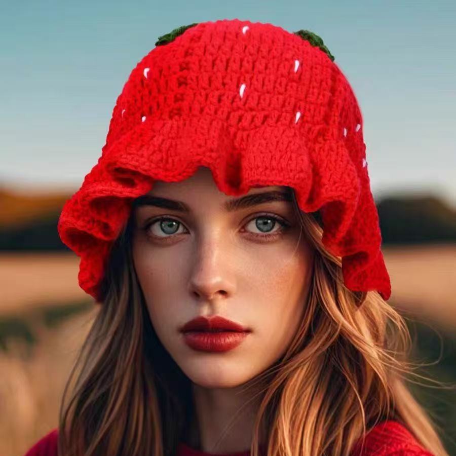 Crochet Strawberry Bucket Hat – Handmade Cute Summer Hat for Women & Girls