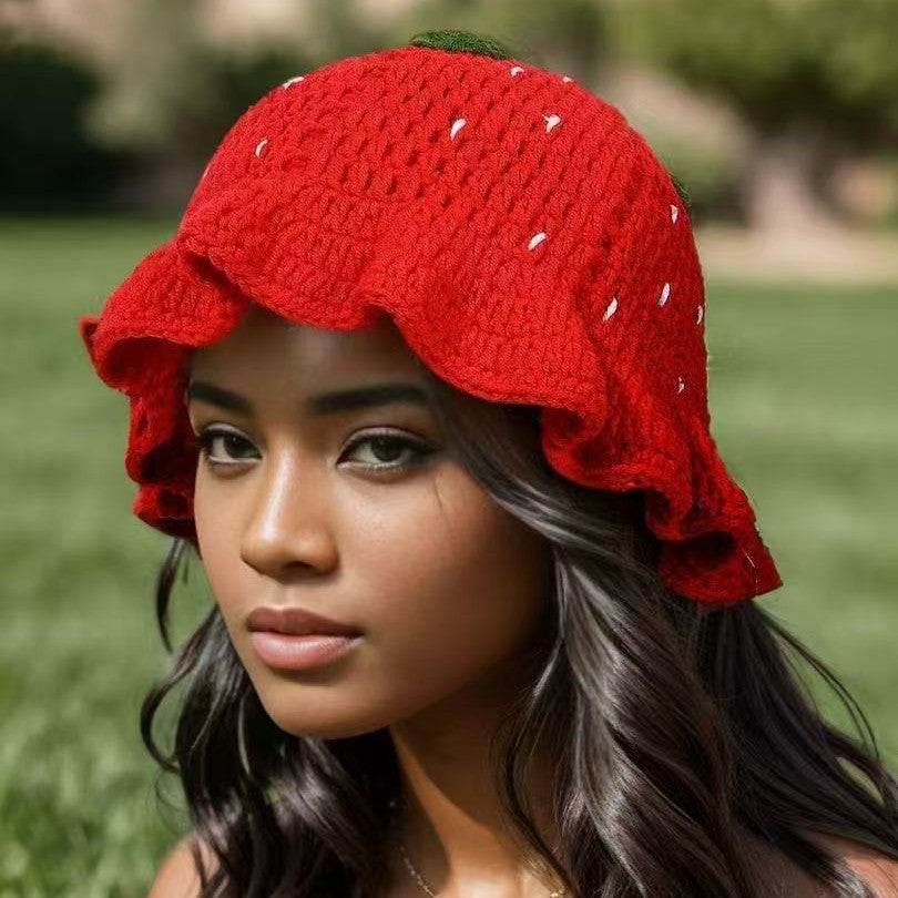 Crochet Strawberry Bucket Hat – Handmade Cute Summer Hat for Women & Girls