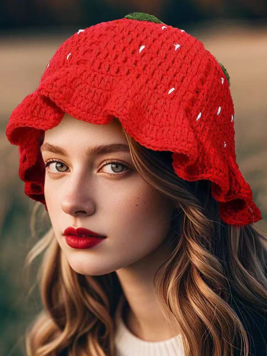 Crochet Strawberry Bucket Hat – Handmade Cute Summer Hat for Women & Girls