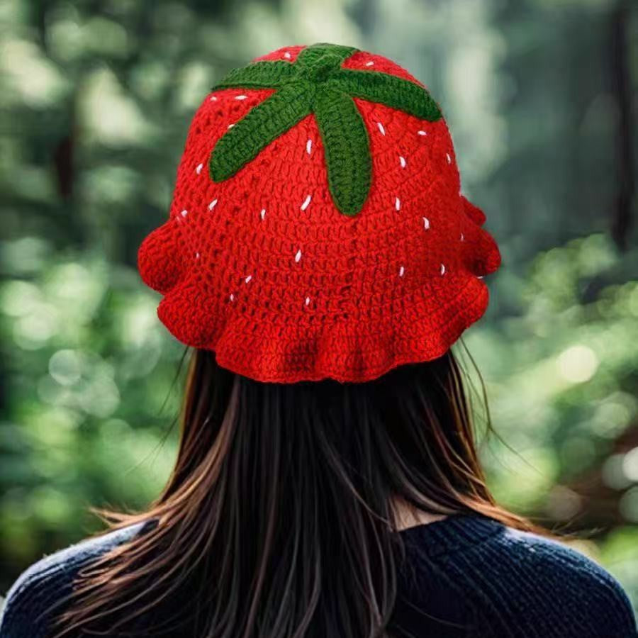 Crochet Strawberry Bucket Hat – Handmade Cute Summer Hat for Women & Girls
