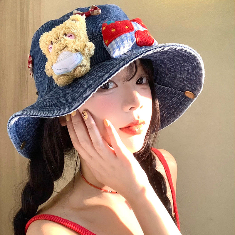 Cubs Bucket Hat | Cute Denim Bucket Hat with Bow for Women Summer Sun Protection