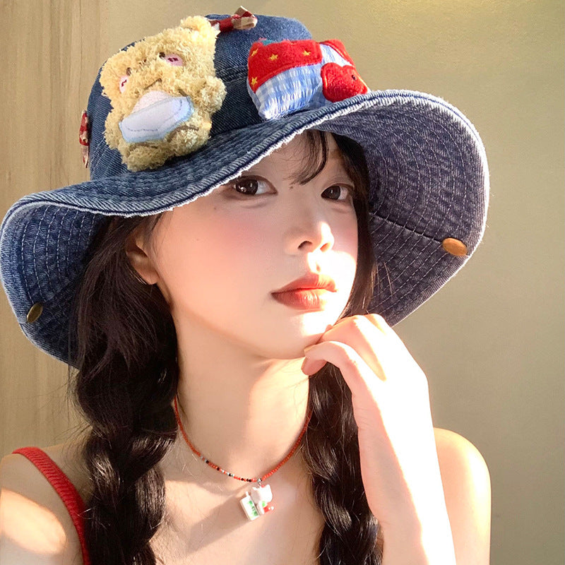 Cubs Bucket Hat | Cute Denim Bucket Hat with Bow for Women Summer Sun Protection