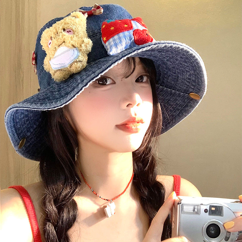 Cubs Bucket Hat | Cute Denim Bucket Hat with Bow for Women Summer Sun Protection