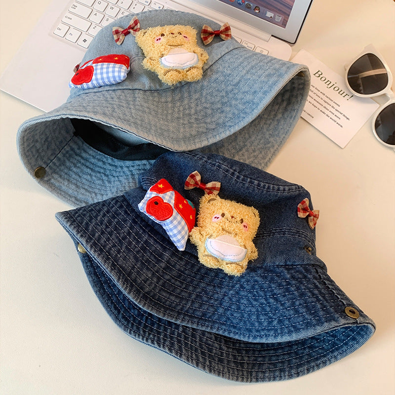 Cubs Bucket Hat | Cute Denim Bucket Hat with Bow for Women Summer Sun Protection