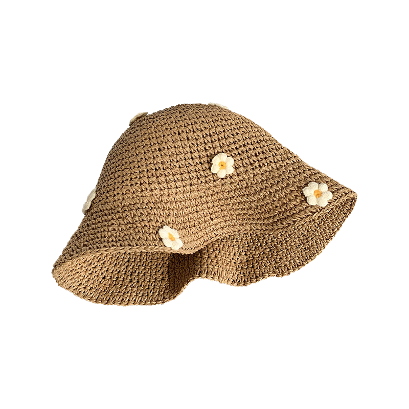 Floral Bucket Hat Flower Sun Cap Tweed Style Summer Straw Hat with Prints