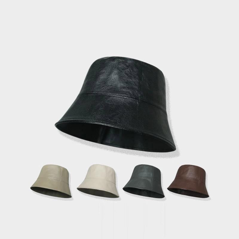 Leather Bucket Hat – Black, Off-White, Gray, Brown & Khaki