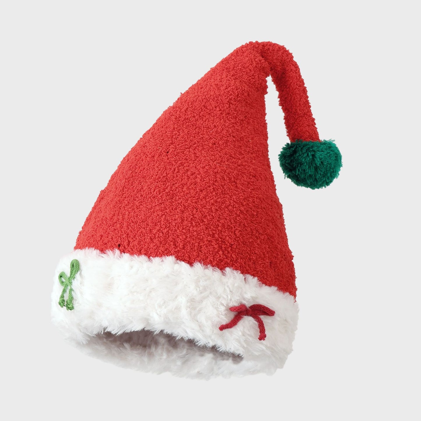 Red Santa Hat Fluffy Christmas Cap with Bow Thick Warm Earmuff Holiday Hat