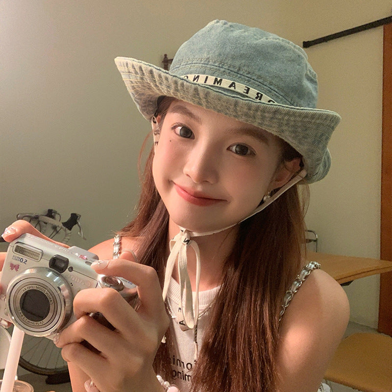 Bucket Hat with Strap | Retro Washed Large Brim Strap Bucket Hat for Women