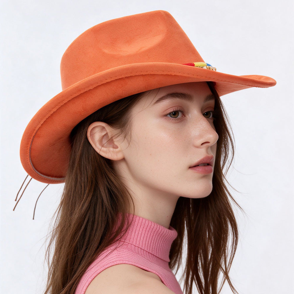 Orange Cowboy Hat Retro Western Style with Upturned Brim