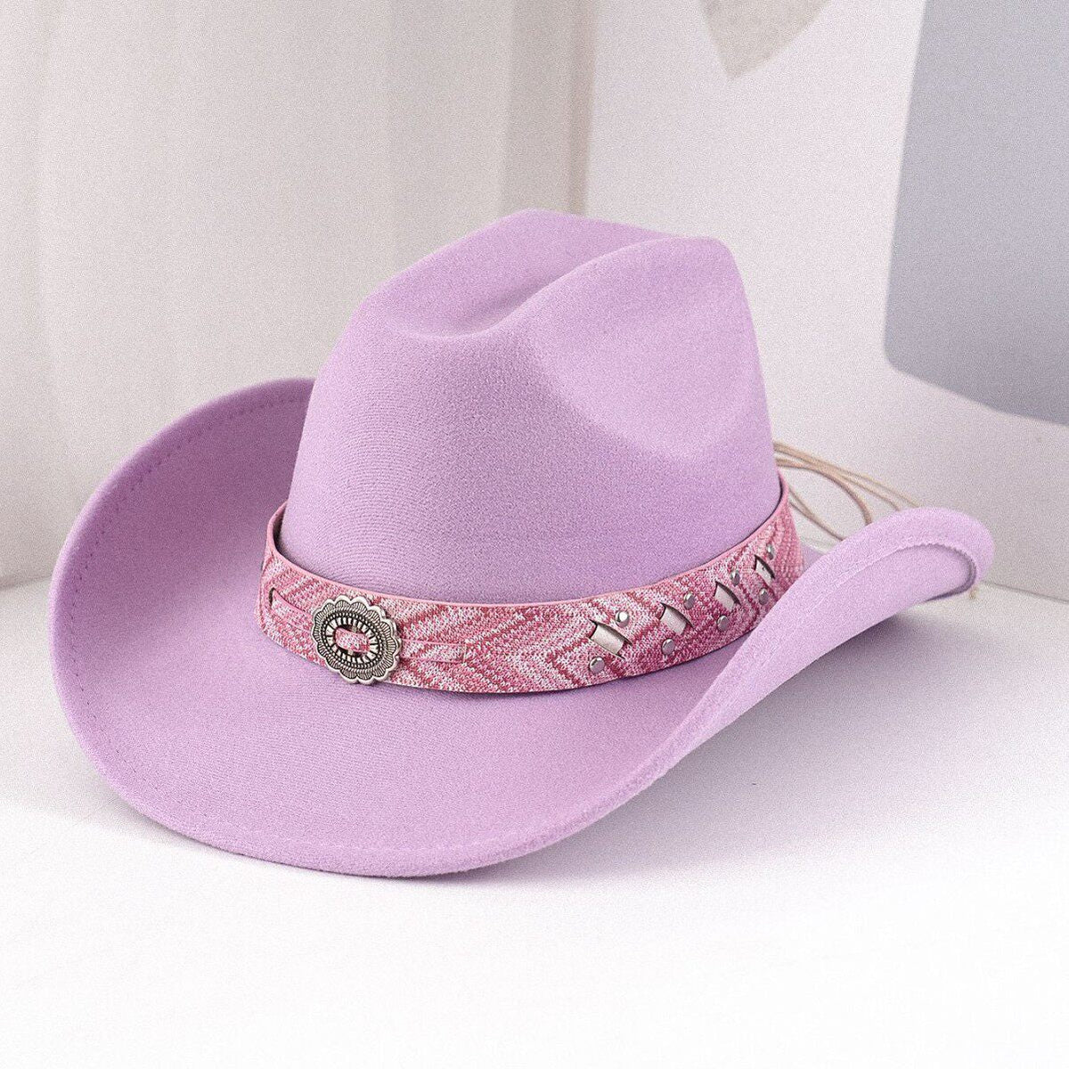 Pink Cowboy Hat Vintage Embossed Band Wide Brim Western Style