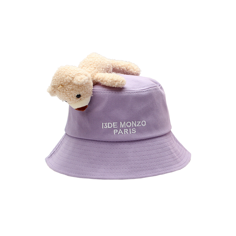 Purple Bucket Hat with Cute Bear and Letter Embroidery – Wide Brim Sun Hat for Women & Girls