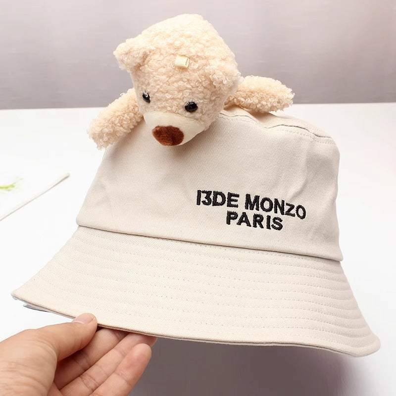 Purple Bucket Hat with Cute Bear and Letter Embroidery – Wide Brim Sun Hat for Women & Girls