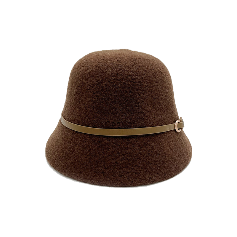 Tan Bucket Hat Palm Angels Style Brown Wool Knit Winter Fisherman Hat with Belt