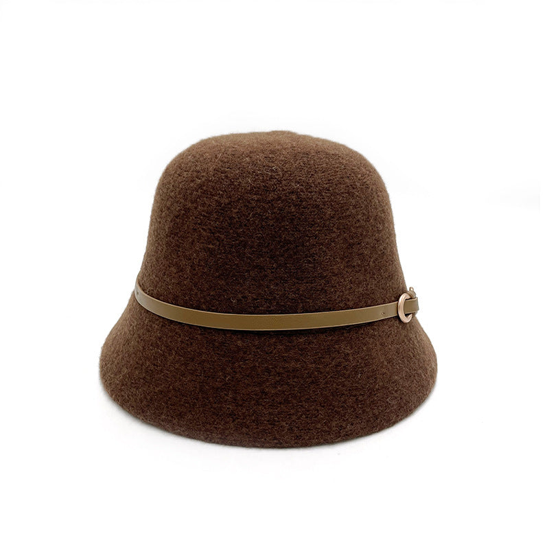 Tan Bucket Hat Palm Angels Style Brown Wool Knit Winter Fisherman Hat with Belt