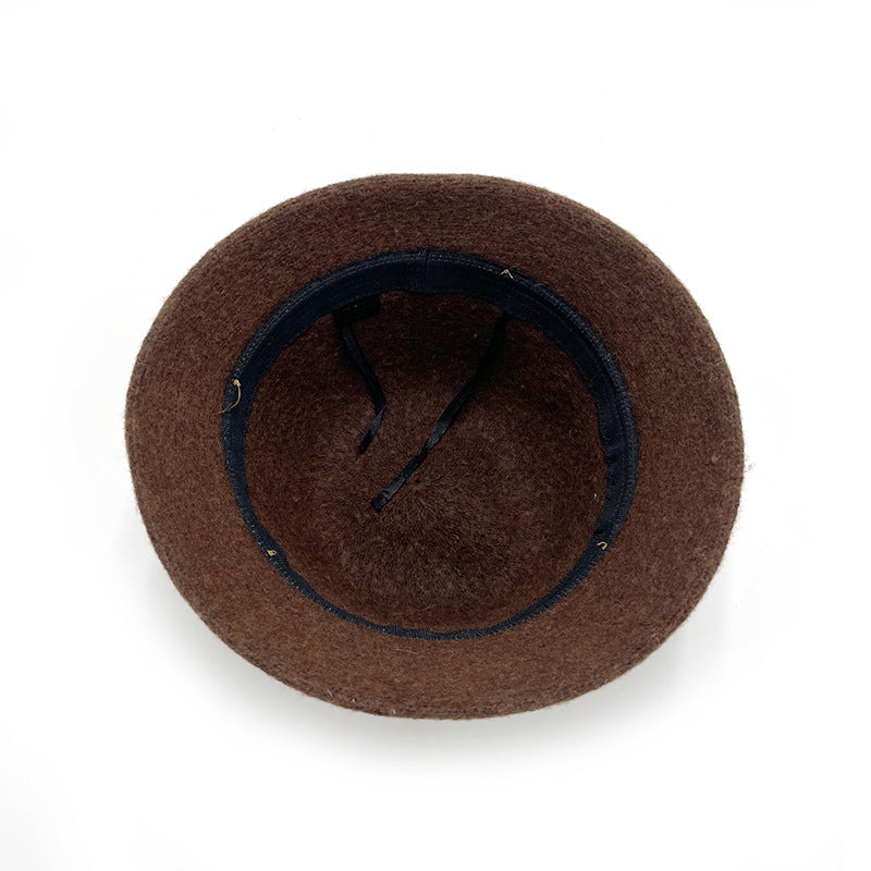 Tan Bucket Hat Palm Angels Style Brown Wool Knit Winter Fisherman Hat with Belt