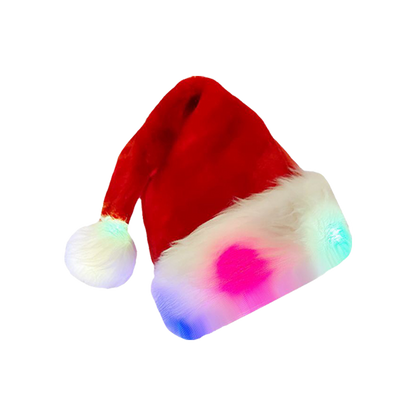 Light Up Santa Hat Festive Sparkle LED Long Plush Handmade Christmas Cap