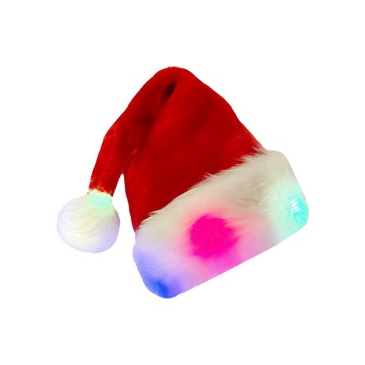 Light Up Santa Hat Festive Sparkle LED Long Plush Handmade Christmas Cap