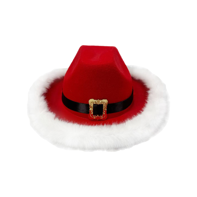 Santa Cowboy Hat Claus Western Style Kids Belt Trim Holiday Party Cap