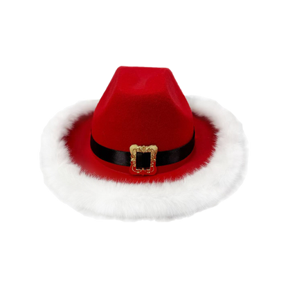 Santa Cowboy Hat Claus Western Style Kids Belt Trim Holiday Party Cap