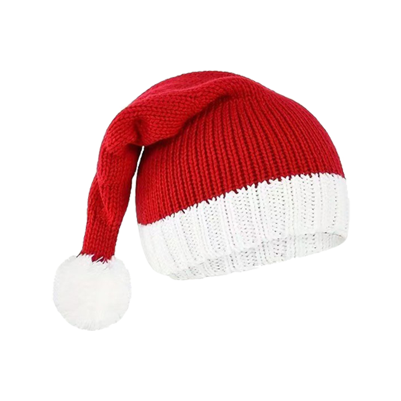 Crochet Knit Santa Hat Red Winter Style Santa Claus Holiday Family Beanie