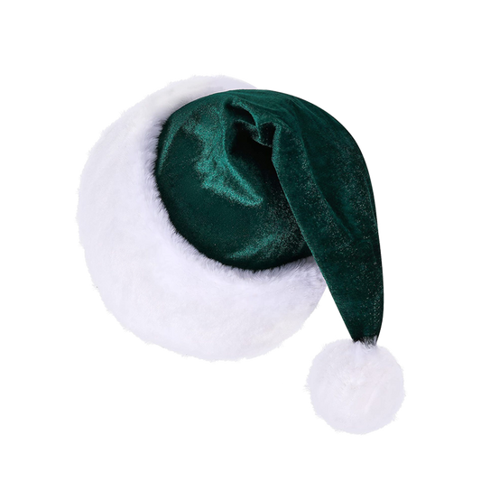 Green Santa Hat Velvet Christmas Cap for Adults with Plush Trim Holiday Party
