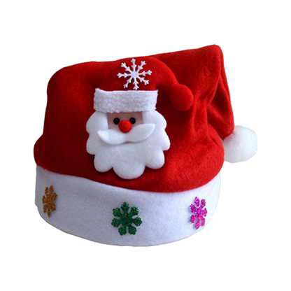 Kids Santa hat made with plush warm fabric and built-in LED lights. Childrens Navidad Christmas cap designed for comfort and festive winter celebrations.