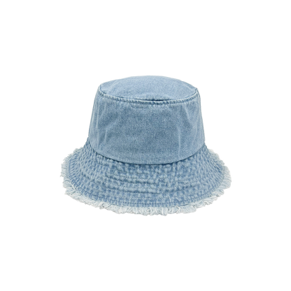 Blue Denim Bucket Hat with Frayed Brim – Vintage Sun Hat in Light, Navy, Royal & Black