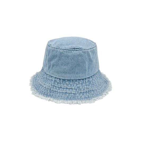 Blue Denim Bucket Hat with Frayed Brim – Vintage Sun Hat in Light, Navy, Royal & Black