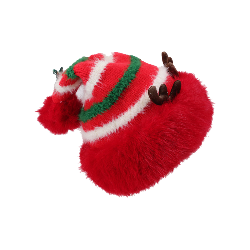 Plush Santa Claus Hat Cozy Knit Deer Ear Winter Thick Warm Plush Cap