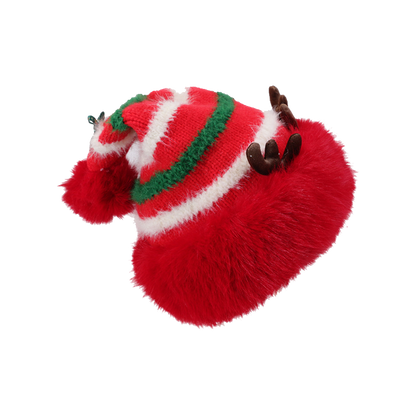 Plush Santa Claus Hat Cozy Knit Deer Ear Winter Thick Warm Plush Cap