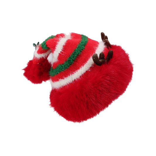 Plush Santa Claus Hat Cozy Knit Deer Ear Winter Thick Warm Plush Cap