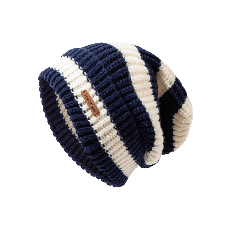 Striped Beanie Cream Tan Knit Winter Hat Soft Cozy Style