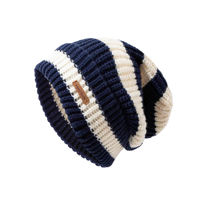 Striped Beanie Cream Tan Knit Winter Hat Soft Cozy Style