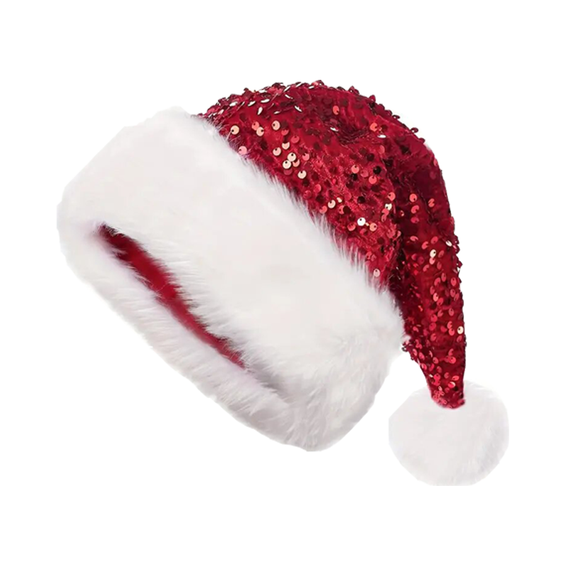 Sparkly Santa Hat Glitter Christmas Sequin Holiday Cap Festive Plush Style